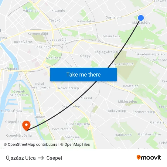 Újszász Utca to Csepel map