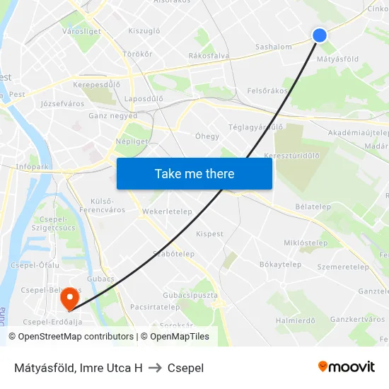 Mátyásföld, Imre Utca H to Csepel map
