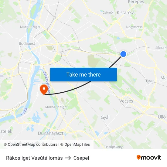 Rákosliget Vasútállomás to Csepel map