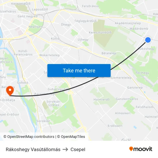 Rákoshegy Vasútállomás to Csepel map