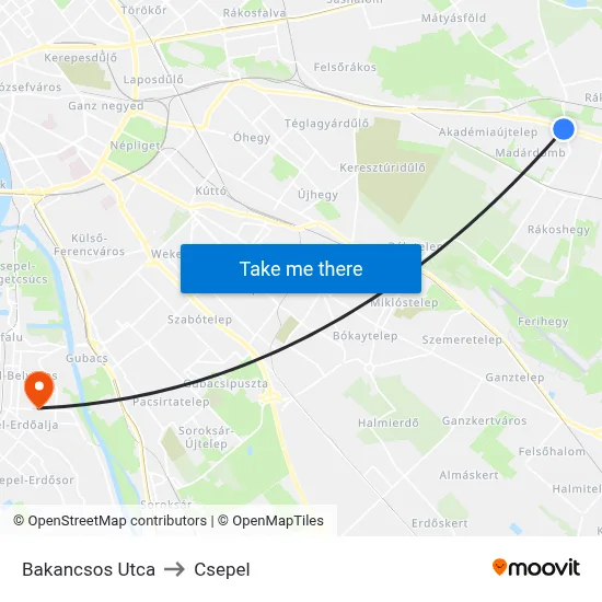 Bakancsos Utca to Csepel map