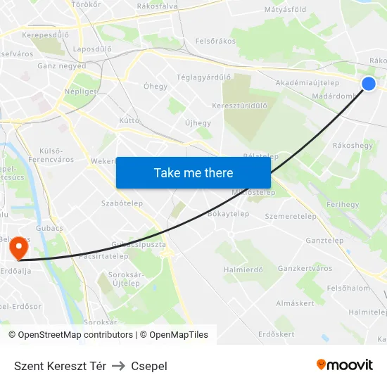 Szent Kereszt Tér to Csepel map