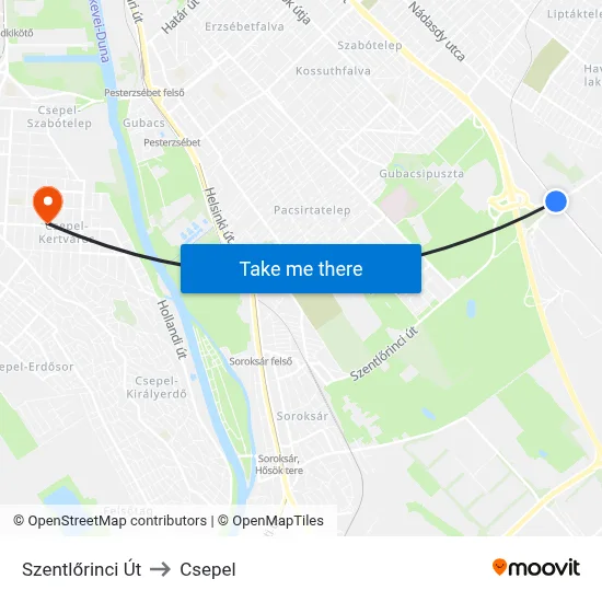 Szentlőrinci Út to Csepel map