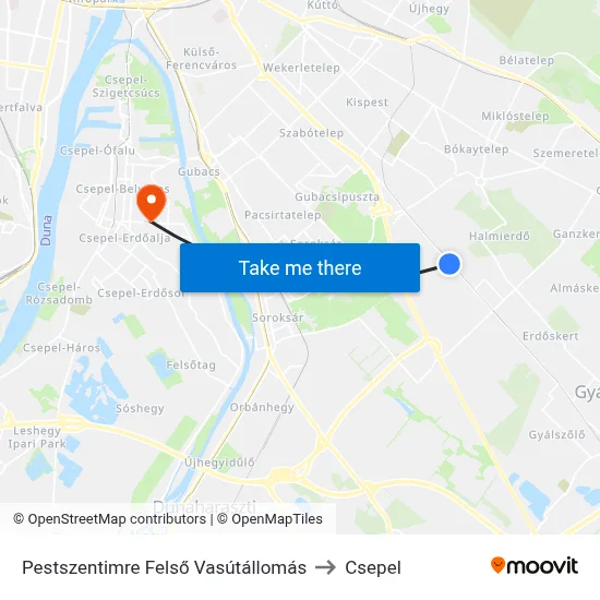 Pestszentimre Felső Vasútállomás to Csepel map