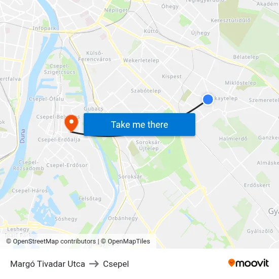 Margó Tivadar Utca to Csepel map
