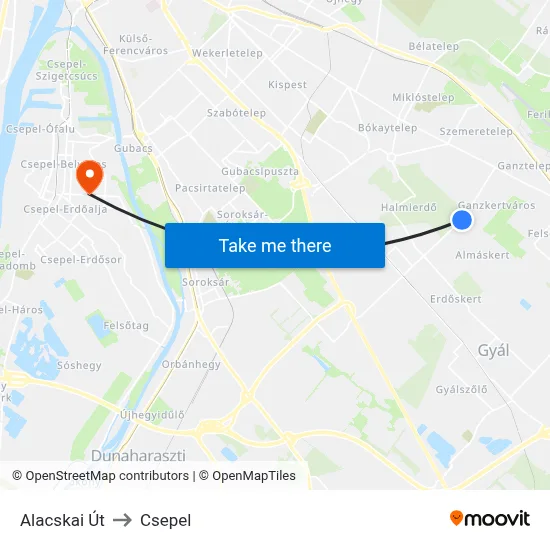 Alacskai Út to Csepel map