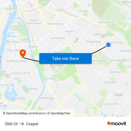 Üllői Út to Csepel map