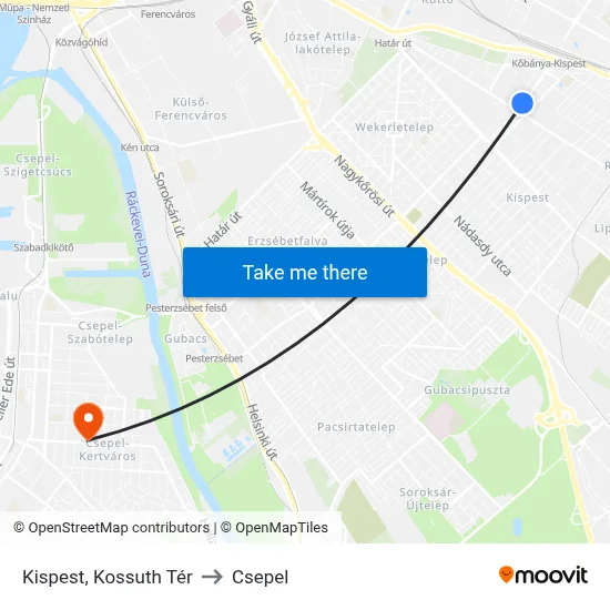 Kispest, Kossuth Tér to Csepel map