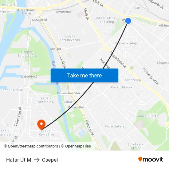 Határ Út M to Csepel map