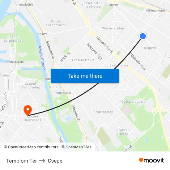 Templom Tér to Csepel map
