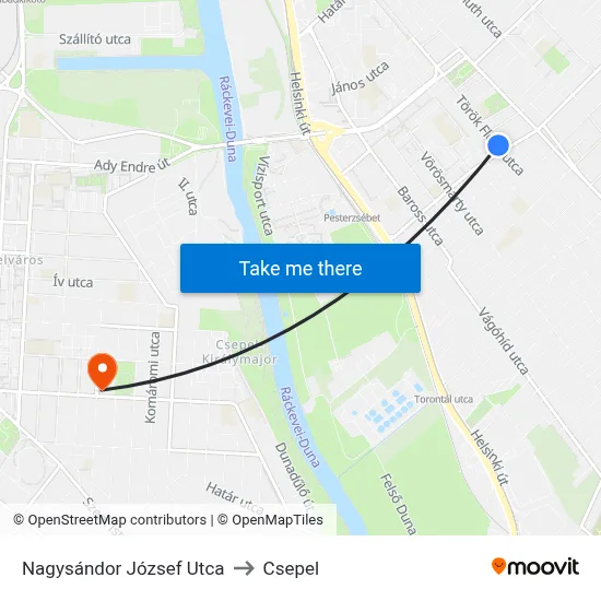 Nagysándor József Utca to Csepel map