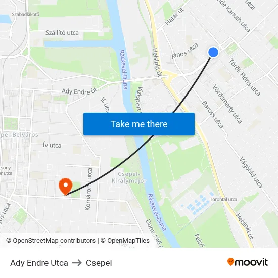 Ady Endre Utca to Csepel map