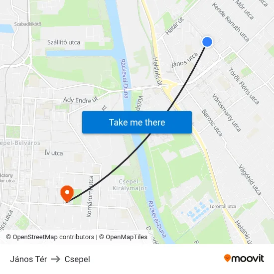 János Tér to Csepel map