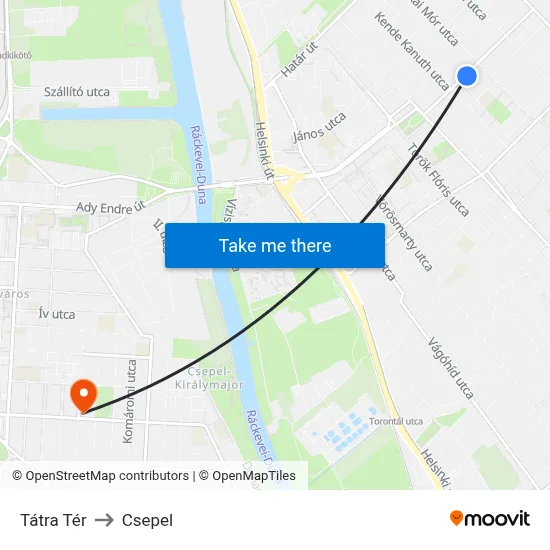Tátra Tér to Csepel map
