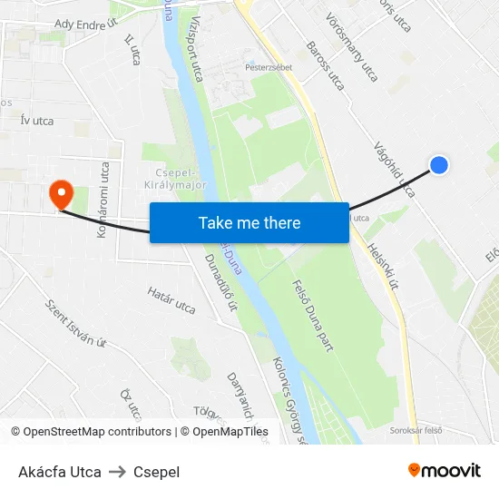 Akácfa Utca to Csepel map