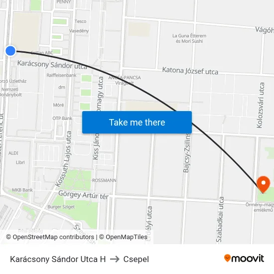 Karácsony Sándor Utca H to Csepel map