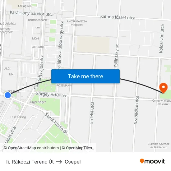 Ii. Rákóczi Ferenc Út to Csepel map