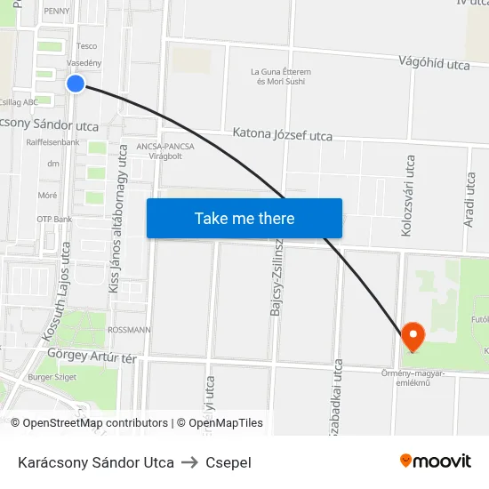 Karácsony Sándor Utca to Csepel map