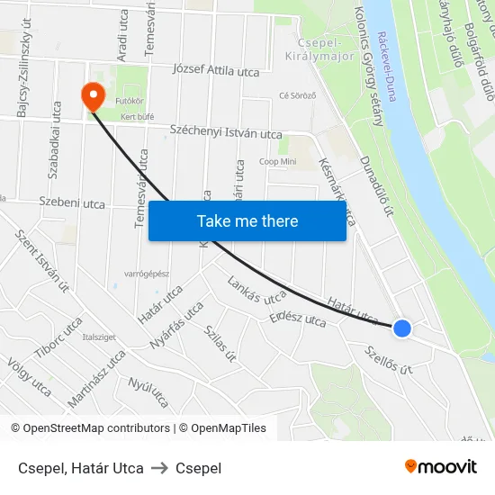 Csepel, Határ Utca to Csepel map