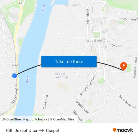 Tóth József Utca to Csepel map