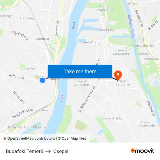 Budafoki Temető to Csepel map