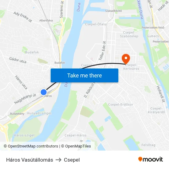 Háros Vasútállomás to Csepel map