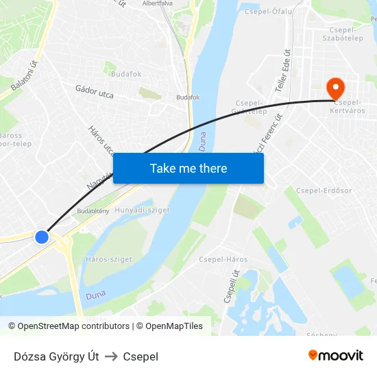 Dózsa György Út to Csepel map