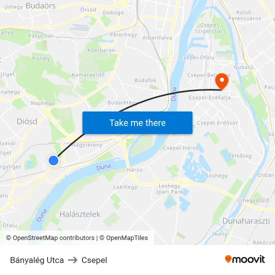 Bányalég Utca to Csepel map