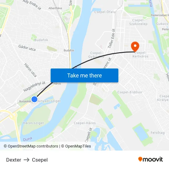 Dexter to Csepel map
