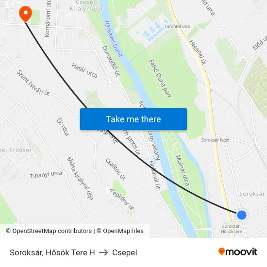 Soroksár, Hősök Tere H to Csepel map