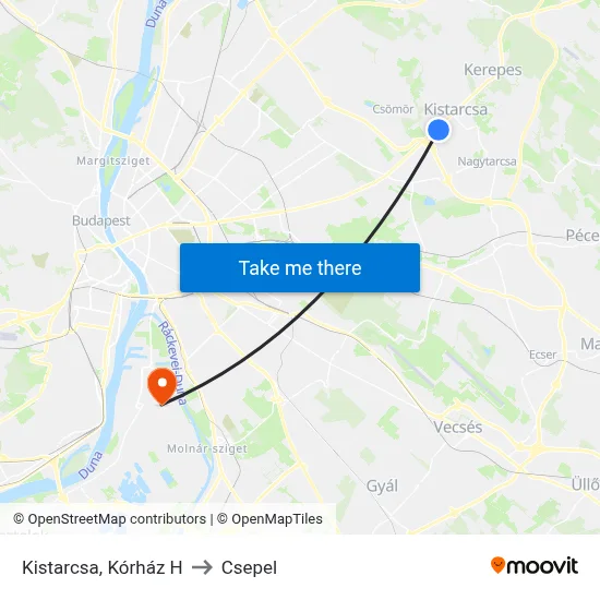 Kistarcsa, Kórház H to Csepel map