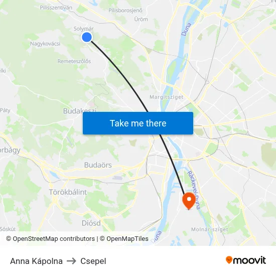 Anna Kápolna to Csepel map