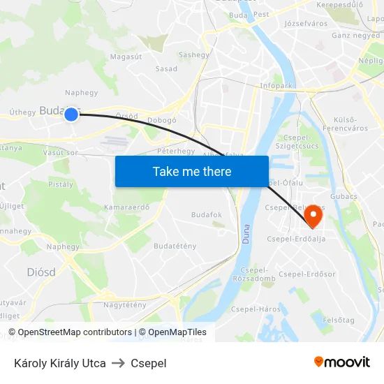 Károly Király Utca to Csepel map