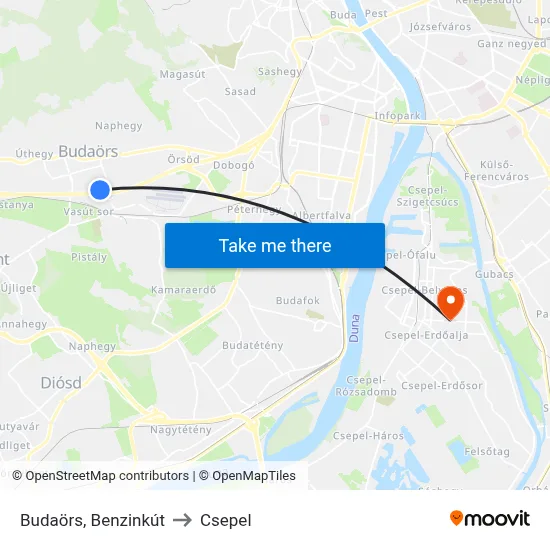 Budaörs, Benzinkút to Csepel map