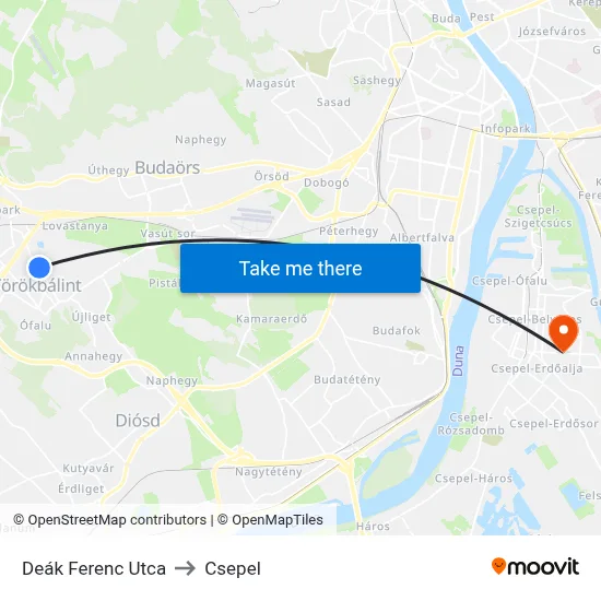 Deák Ferenc Utca to Csepel map