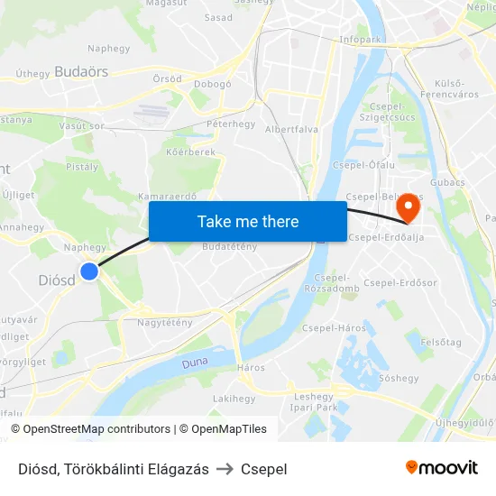 Diósd, Törökbálinti Elágazás to Csepel map