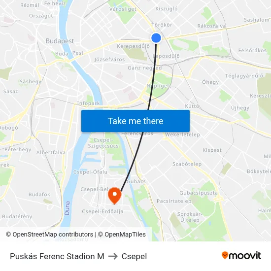 Puskás Ferenc Stadion M to Csepel map