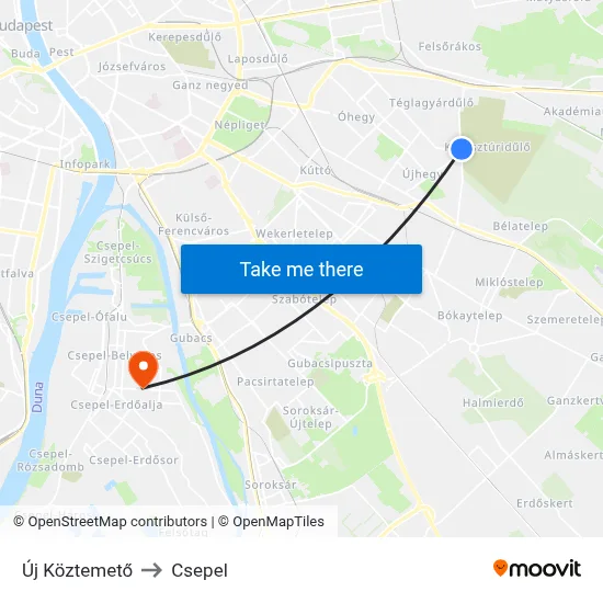 Új Köztemető to Csepel map