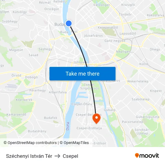 Széchenyi István Tér to Csepel map