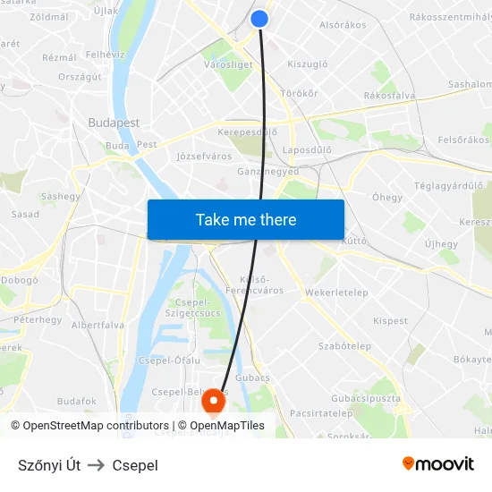 Szőnyi Út to Csepel map