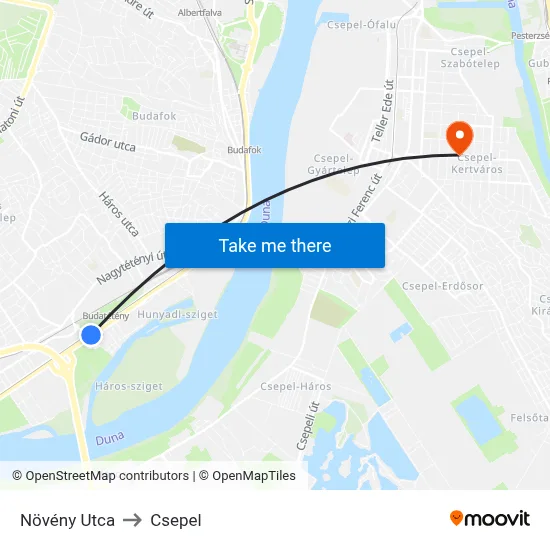 Növény Utca to Csepel map