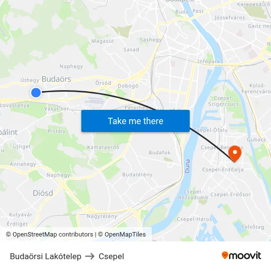 Budaörsi Lakótelep to Csepel map