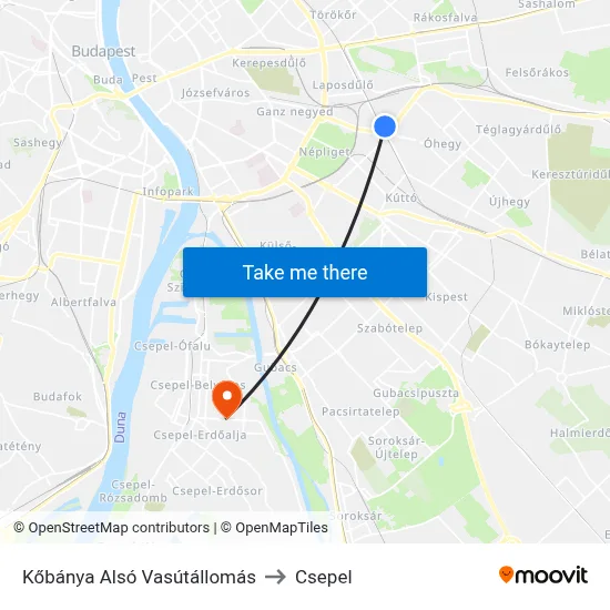 Kőbánya Alsó Vasútállomás to Csepel map