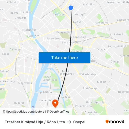 Erzsébet Királyné Útja / Róna Utca to Csepel map