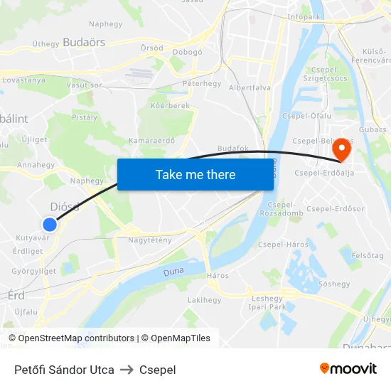 Petőfi Sándor Utca to Csepel map