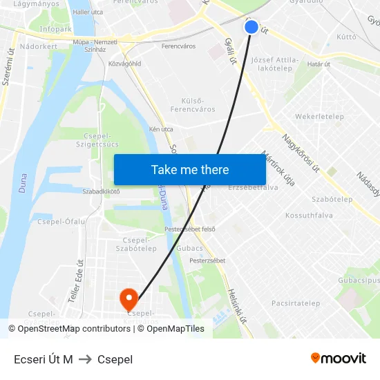 Ecseri Út M to Csepel map
