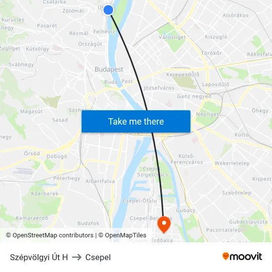 Szépvölgyi Út H to Csepel map