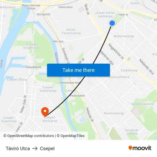 Távíró Utca to Csepel map