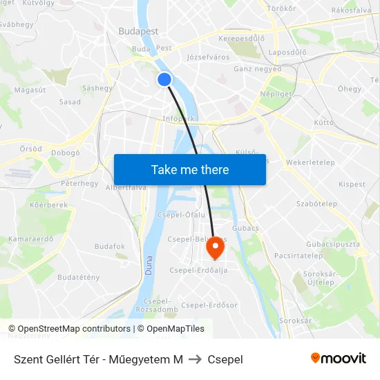 Szent Gellért Tér - Műegyetem M to Csepel map