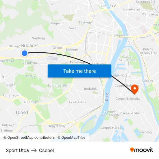 Sport Utca to Csepel map